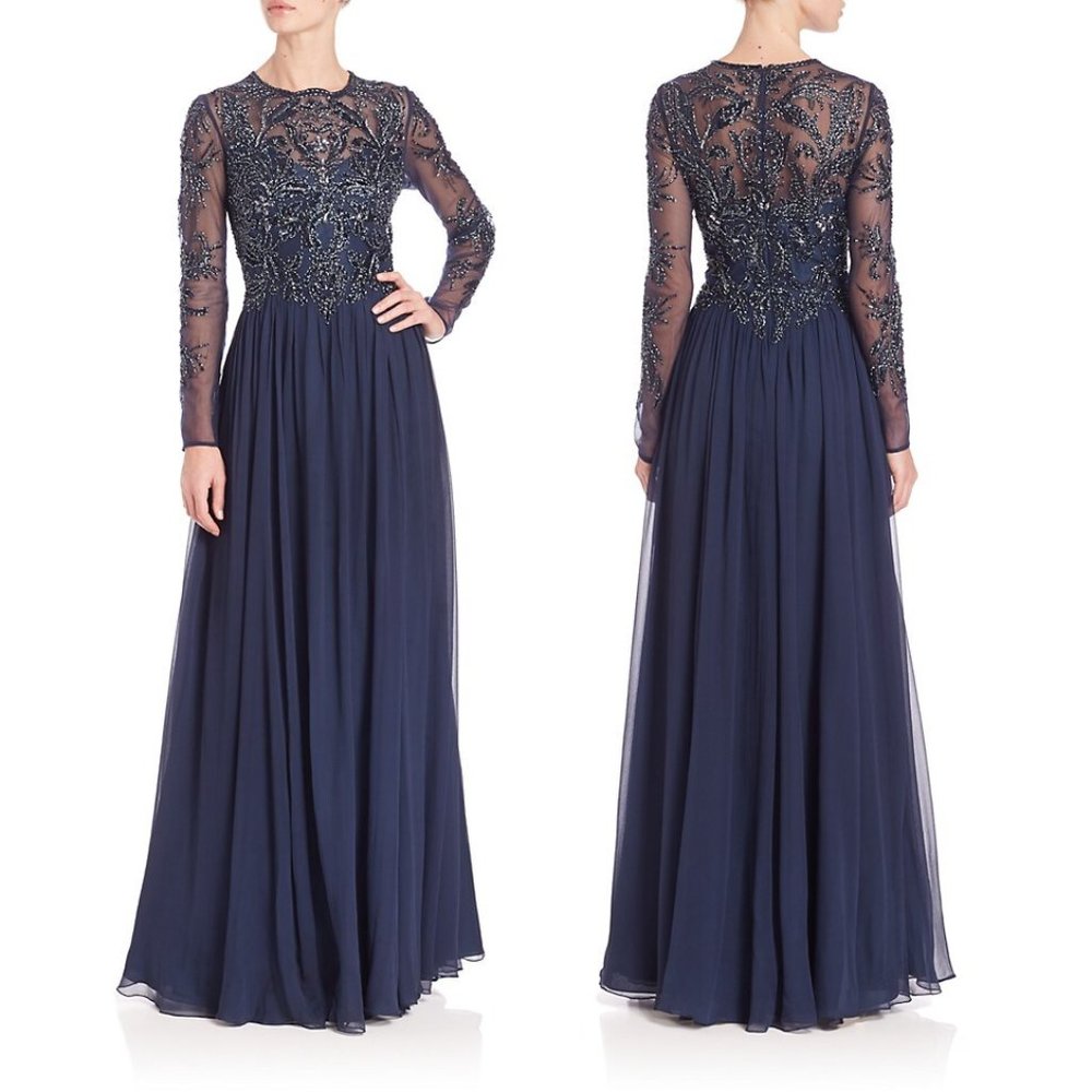 BASIX BLACK LABEL Long-Sleeve Beaded Gown